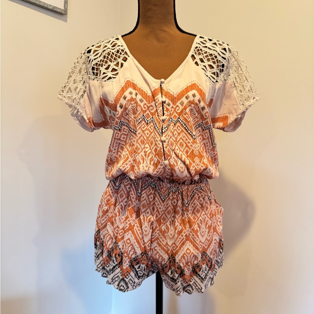 Orange and White Patterned Romper